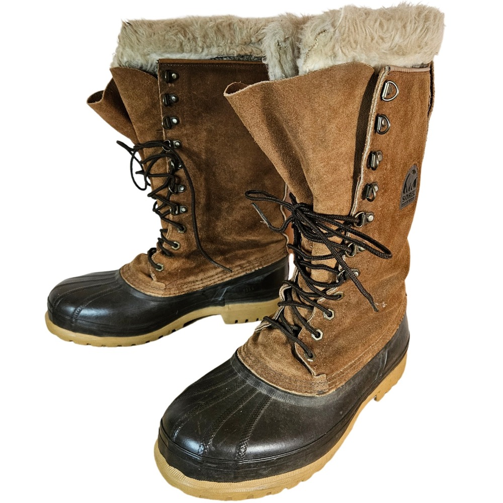 Sorel Kaufman Sherpa Lined Winter Boots Mens 9 Leather Suede Duck Outdoor Rugged